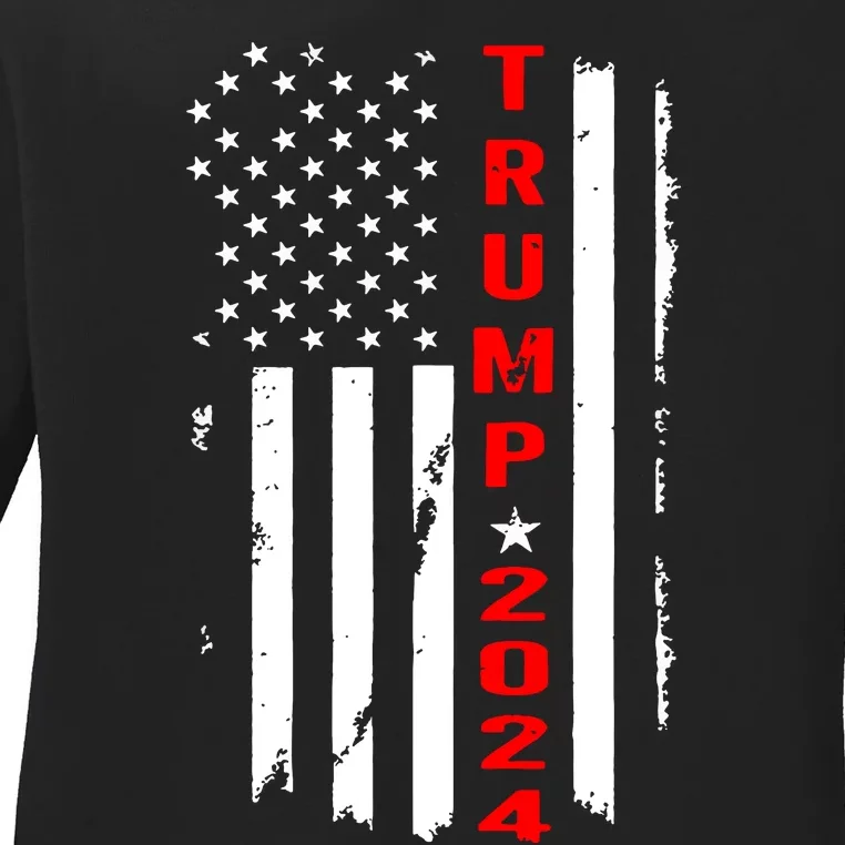 Trump 2024 American Flag Vintage Ladies Long Sleeve Shirt