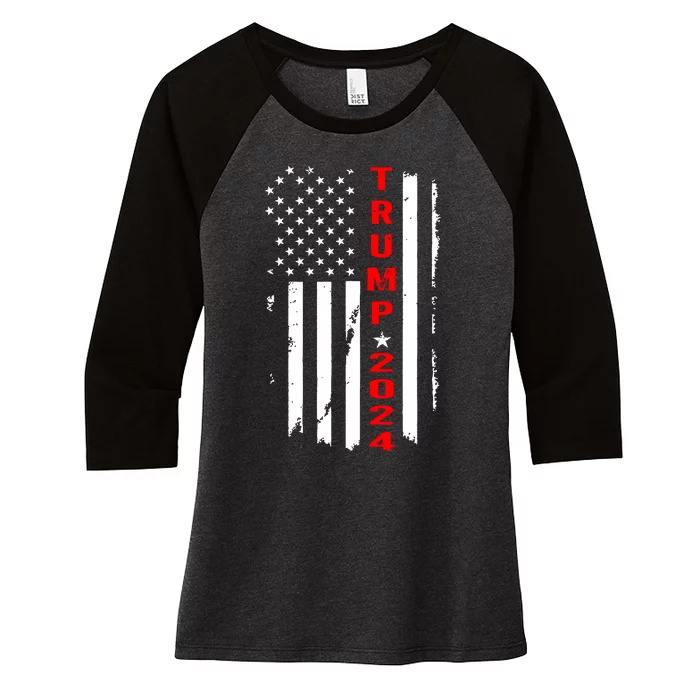 Trump 2024 American Flag Vintage Women's Tri-Blend 3/4-Sleeve Raglan Shirt