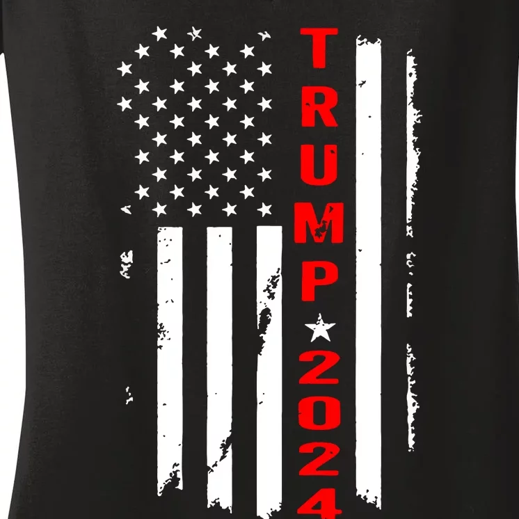 Trump 2024 American Flag Vintage Women's V-Neck T-Shirt