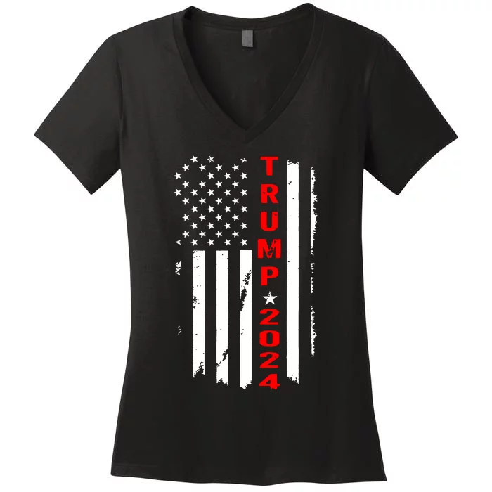 Trump 2024 American Flag Vintage Women's V-Neck T-Shirt