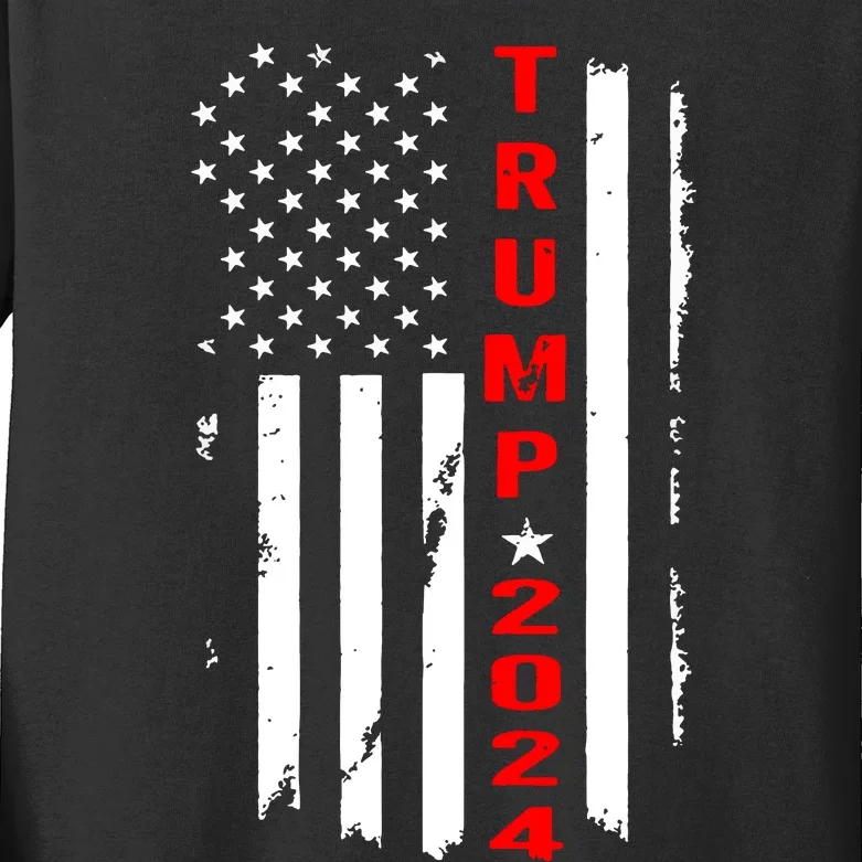 Trump 2024 American Flag Vintage Kids Long Sleeve Shirt