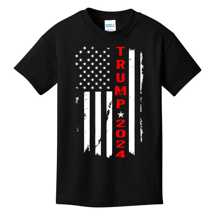 Trump 2024 American Flag Vintage Kids T-Shirt