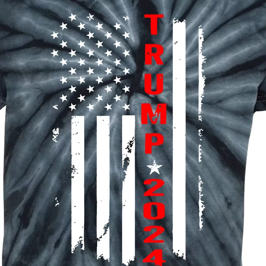 Trump 2024 American Flag Vintage Kids Tie-Dye T-Shirt