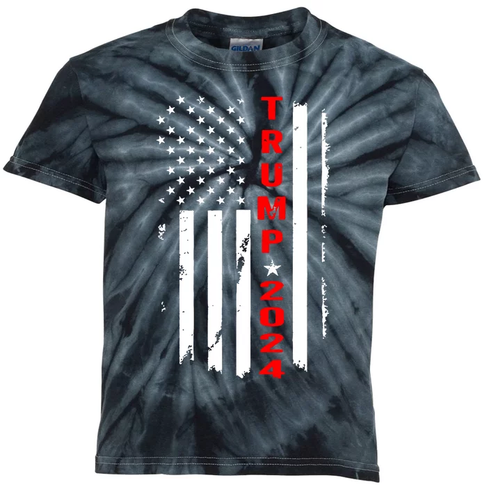 Trump 2024 American Flag Vintage Kids Tie-Dye T-Shirt