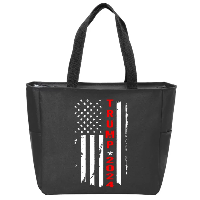 Trump 2024 American Flag Vintage Zip Tote Bag