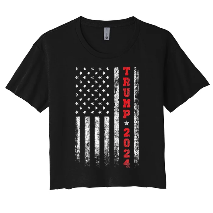 Trump 2024 American Flag Vintage Women's Crop Top Tee