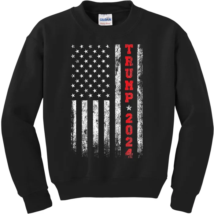 Trump 2024 American Flag Vintage Kids Sweatshirt