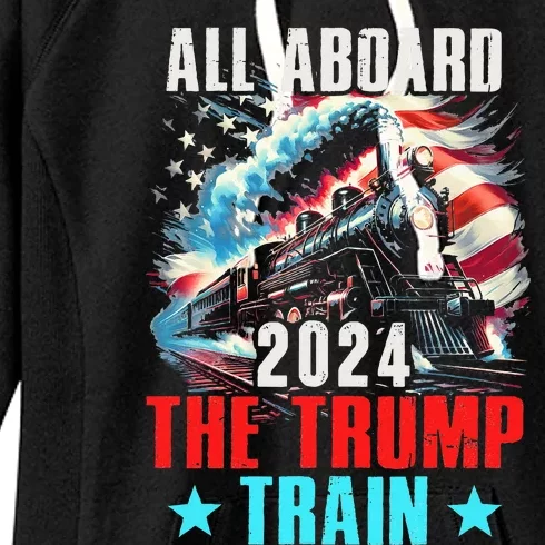 Trump 2024 All Aboard The Trump Train Us American Flag Women's Fleece Hoodie