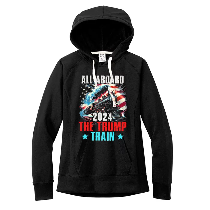 Trump 2024 All Aboard The Trump Train Us American Flag Women's Fleece Hoodie