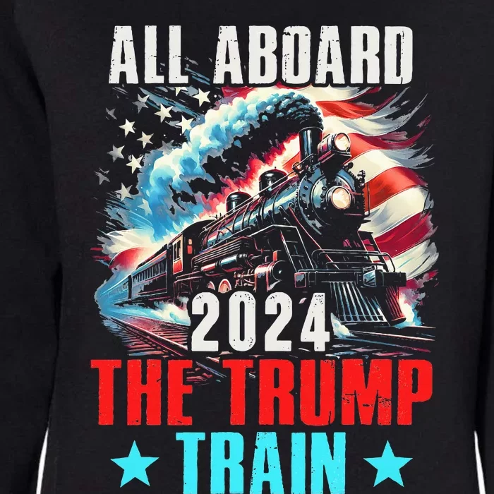 Trump 2024 All Aboard The Trump Train Us American Flag Womens California Wash Sweatshirt