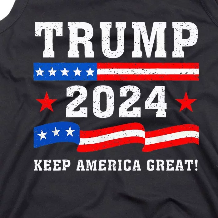 Trump 2024 American Flag Keep America Great! Prorepublican Tank Top