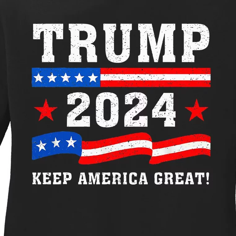 Trump 2024 American Flag Keep America Great! Prorepublican Ladies Long Sleeve Shirt