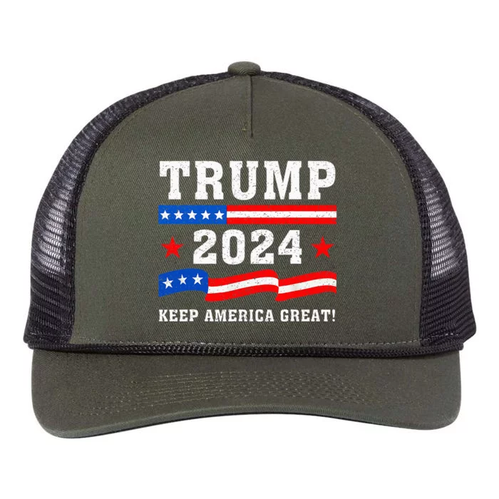 Trump 2024 American Flag Keep America Great! Prorepublican Retro Rope Trucker Hat Cap