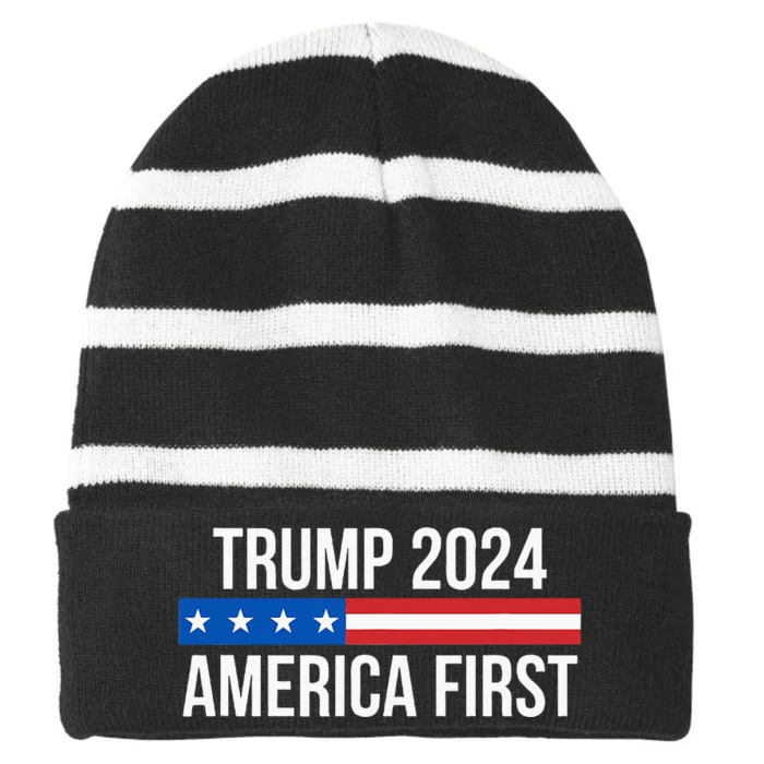 Trump 2024 America First Striped Beanie with Solid Band