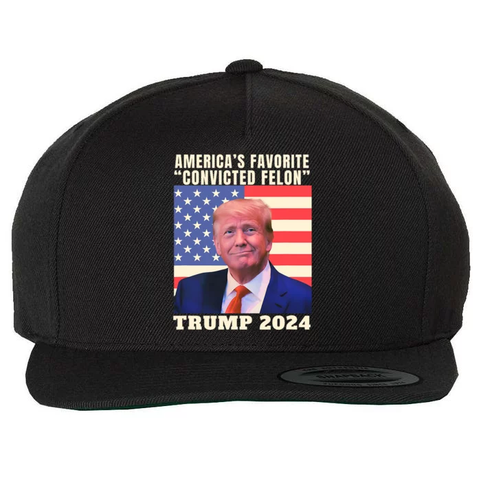 Trump 2024 AmericaS Favorite Convicted Felon American Flag Wool Snapback Cap