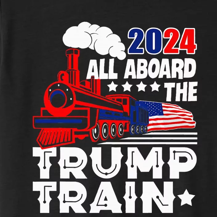 Trump 2024 All Aboard The Trump Train Usa American Flag ChromaSoft Performance T-Shirt