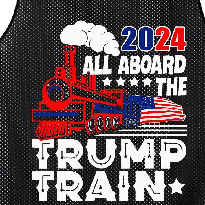 Trump 2024 All Aboard The Trump Train Usa American Flag Mesh Reversible Basketball Jersey Tank