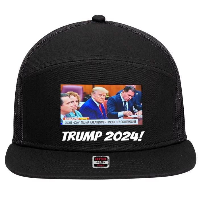 Trump 2024 Arraignment Inside Courthouse 7 Panel Mesh Trucker Snapback Hat