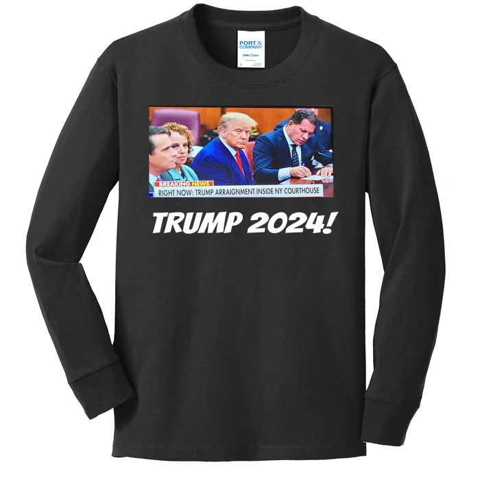 Trump 2024 Arraignment Inside Courthouse Kids Long Sleeve Shirt