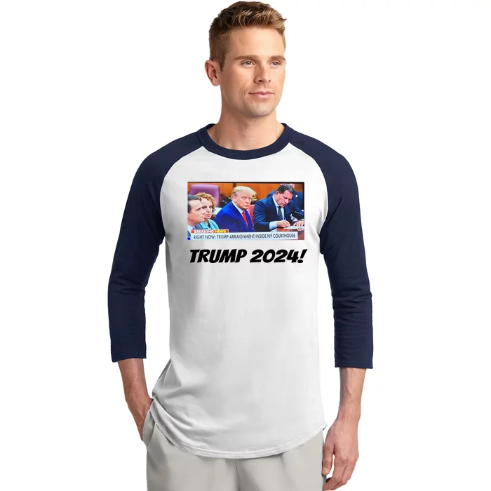 Trump 2024 Arraignment Inside Courthouse Baseball Sleeve Shirt