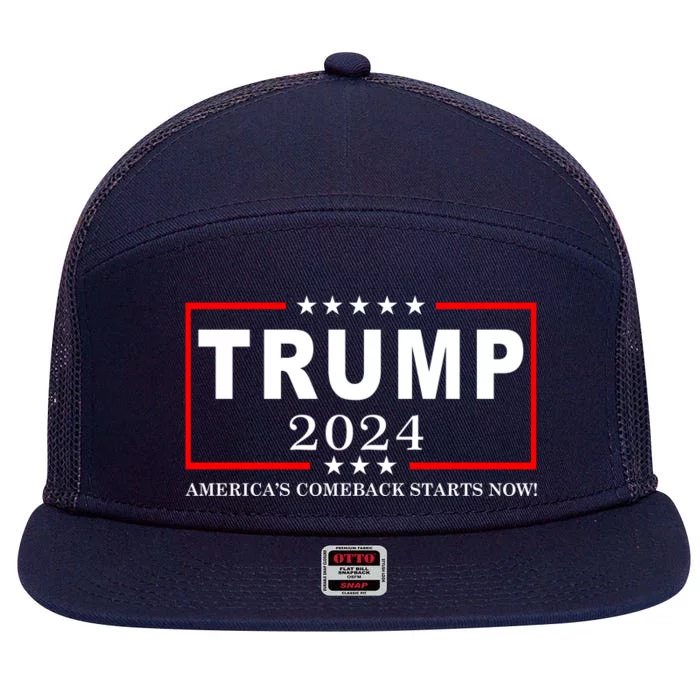 Trump 2024 America's Comeback Starts Right Now! 7 Panel Mesh Trucker Snapback Hat