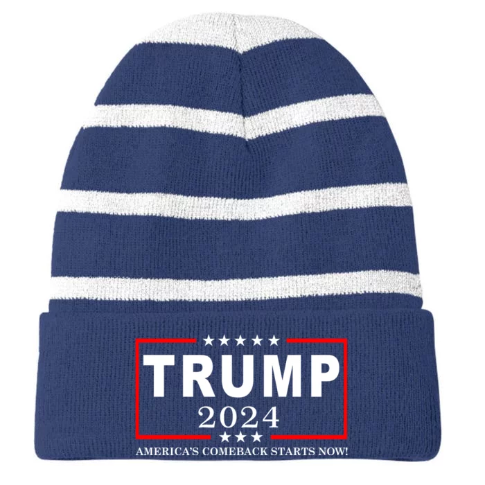 Trump 2024 America's Comeback Starts Right Now! Striped Beanie with Solid Band