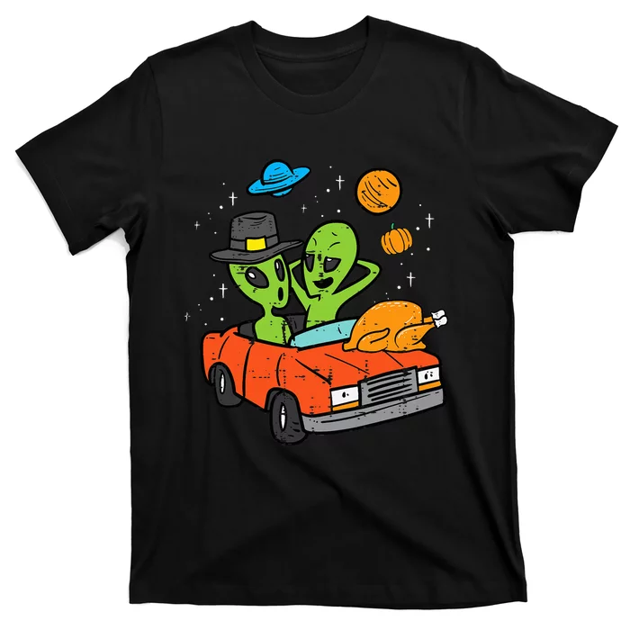 Thanksgiving 2 Aliens Turkey Car ET UFO Space T-Shirt