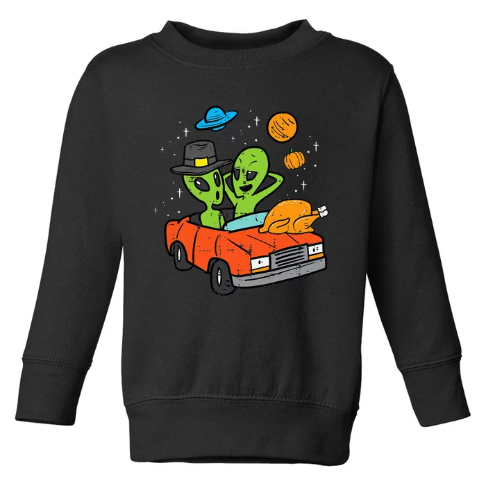 Thanksgiving 2 Aliens Turkey Car ET UFO Space Toddler Sweatshirt