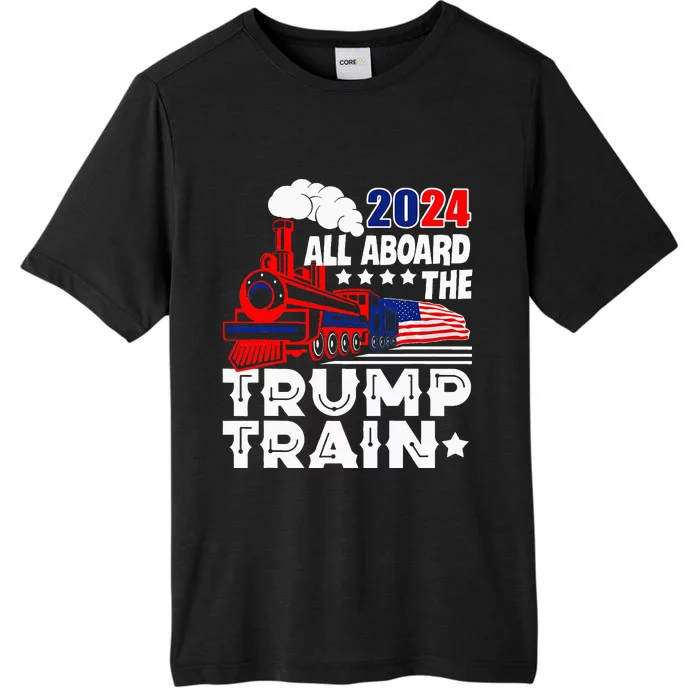 Trump 2024 All Aboard The Trump Train Usa American Flag ChromaSoft Performance T-Shirt