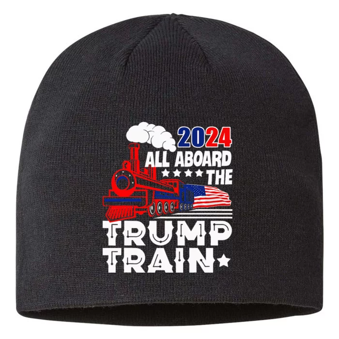 Trump 2024 All Aboard The Trump Train Usa American Flag 8 1/2in Sustainable Knit Beanie