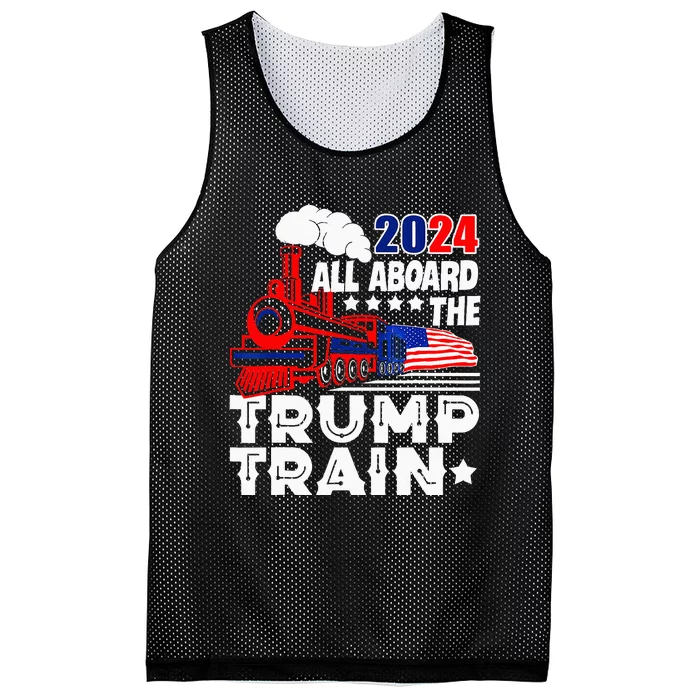 Trump 2024 All Aboard The Trump Train Usa American Flag Mesh Reversible Basketball Jersey Tank