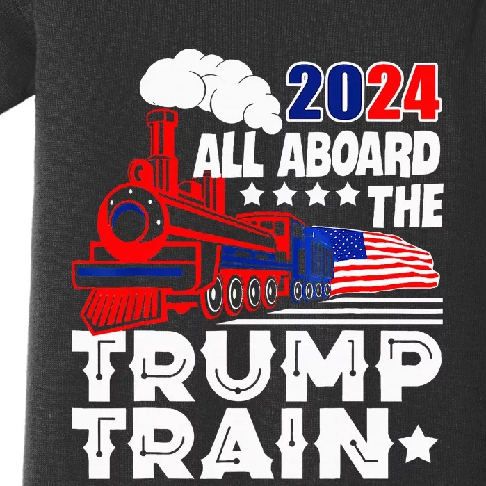 Trump 2024 All Aboard The Trump Train Usa American Flag Baby Bodysuit