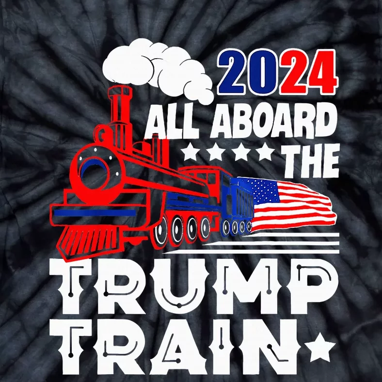 Trump 2024 All Aboard The Trump Train Usa American Flag Tie-Dye T-Shirt