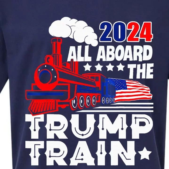 Trump 2024 All Aboard The Trump Train Usa American Flag Sueded Cloud Jersey T-Shirt