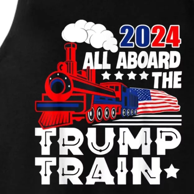 Trump 2024 All Aboard The Trump Train Usa American Flag Ladies Tri-Blend Wicking Tank