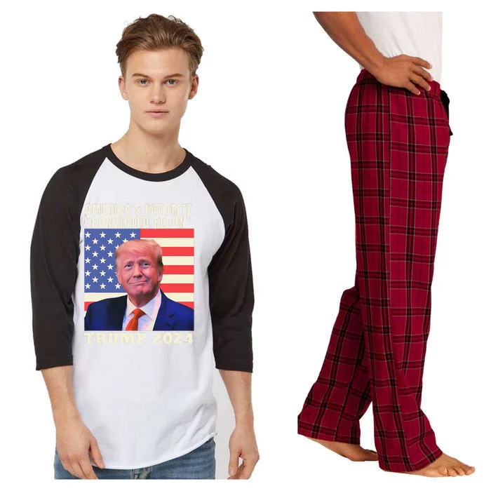 Trump 2024 AmericaS Favorite Convicted Felon American Flag Raglan Sleeve Pajama Set