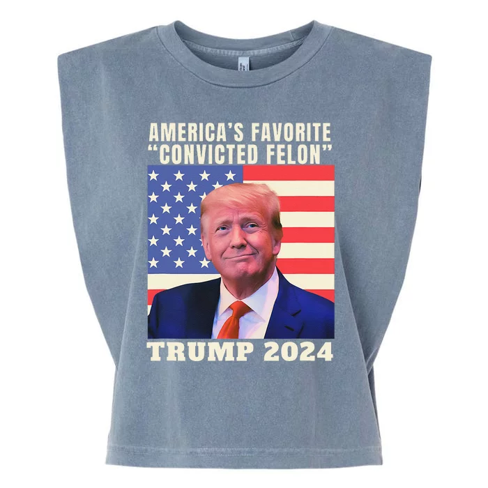 Trump 2024 AmericaS Favorite Convicted Felon American Flag Garment-Dyed Women's Muscle Tee