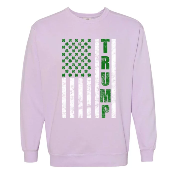 Trump 2020 American Flag Vintage St PatrickS Day Irish Gift Garment-Dyed Sweatshirt