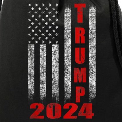 Trump 2024 American Flag Design Drawstring Bag