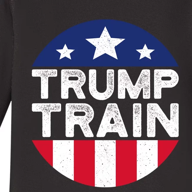 Trump 2024 All Aboard The Trump Train Usa American Flag Baby Long Sleeve Bodysuit