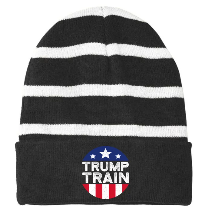 Trump 2024 All Aboard The Trump Train Usa American Flag Striped Beanie with Solid Band