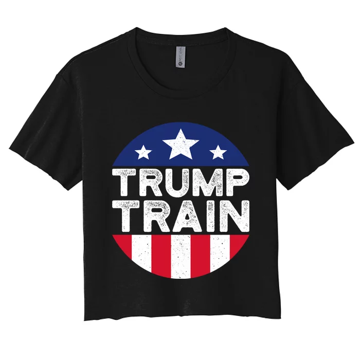 Trump 2024 All Aboard The Trump Train Usa American Flag Women's Crop Top Tee