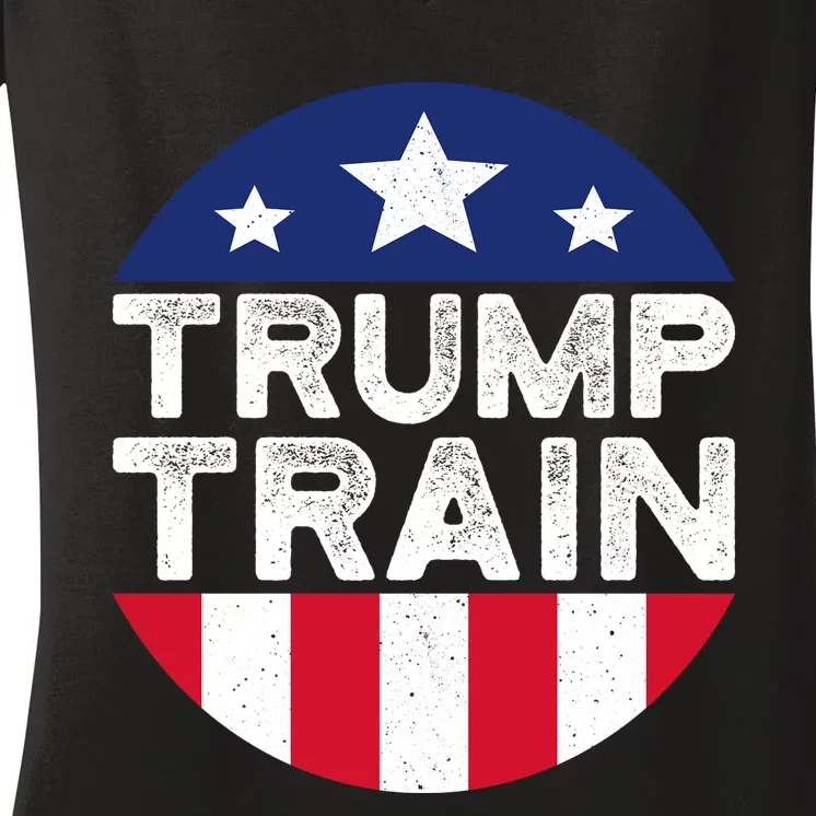 Trump 2024 All Aboard The Trump Train Usa American Flag Women's V-Neck T-Shirt