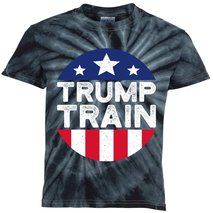 Trump 2024 All Aboard The Trump Train Usa American Flag Kids Tie-Dye T-Shirt