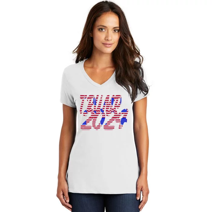 Trump 2024 American Grunge Style Women's V-Neck T-Shirt