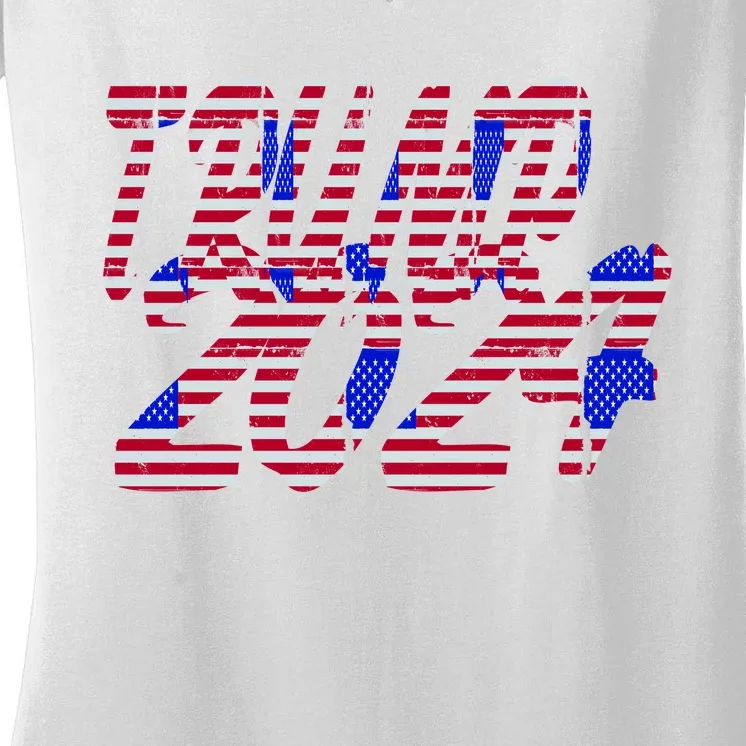 Trump 2024 American Grunge Style Women's V-Neck T-Shirt