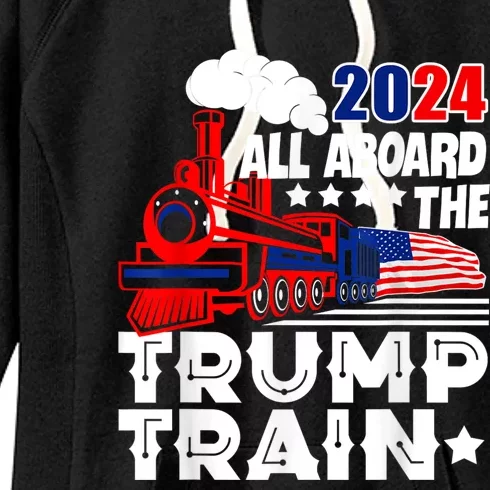 Trump 2024 All Aboard The Trump Train Usa American Flag Women's Fleece Hoodie