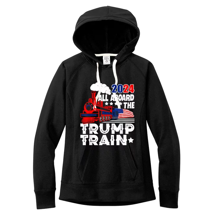 Trump 2024 All Aboard The Trump Train Usa American Flag Women's Fleece Hoodie