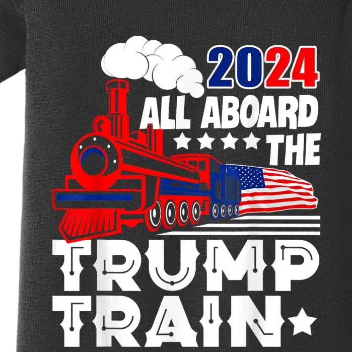 Trump 2024 All Aboard The Trump Train Usa American Flag Baby Bodysuit