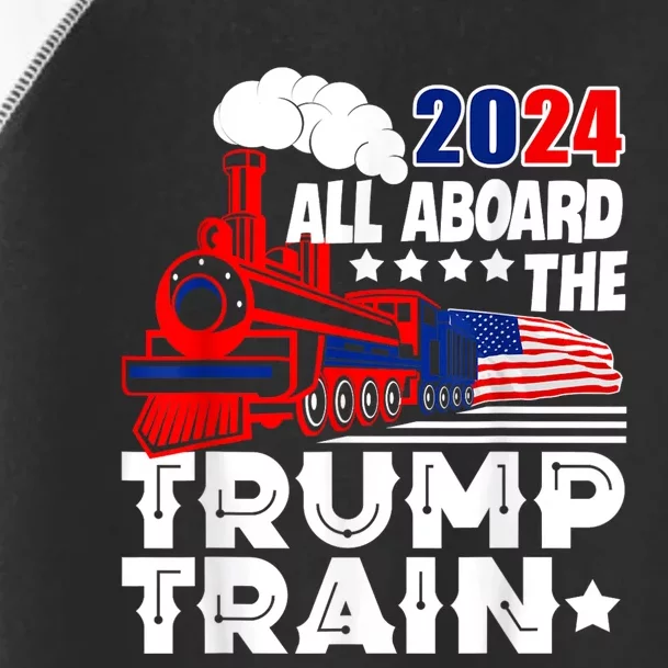 Trump 2024 All Aboard The Trump Train Usa American Flag Toddler Fine Jersey T-Shirt